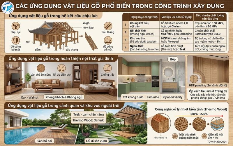 Các ứng dụng vật liệu gỗ phổ biến trong công trình xây dựng